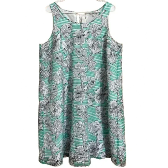 crown & ivy | Dresses | Crown Ivy Womens White Green Leaf Print Back Tie  Shift Summer Dress Szxl | Poshmark